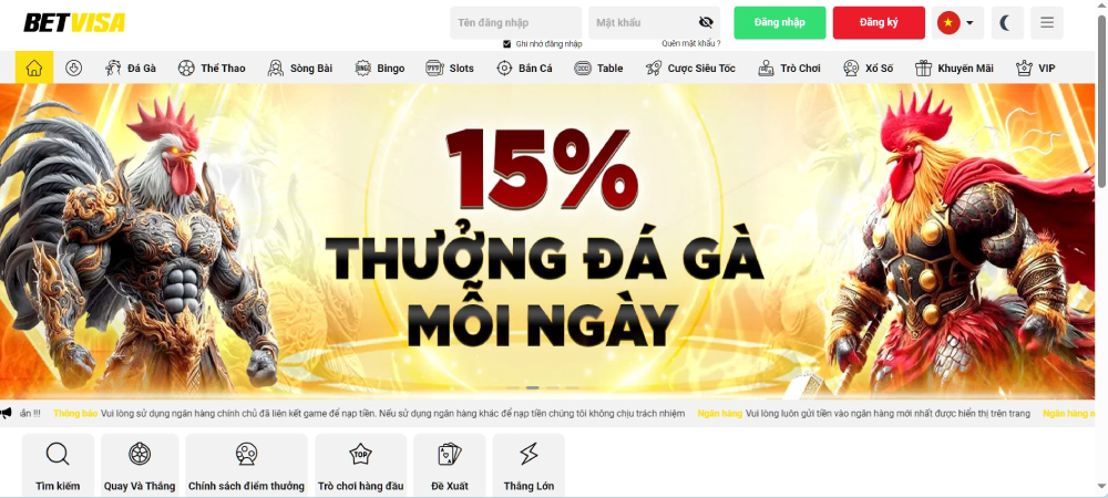 Betvisa Finekeymaker - Nhà cái đá gà online uy tín số #1 VN 33 Giao diện chủ đạo của nhà cái Betvisa